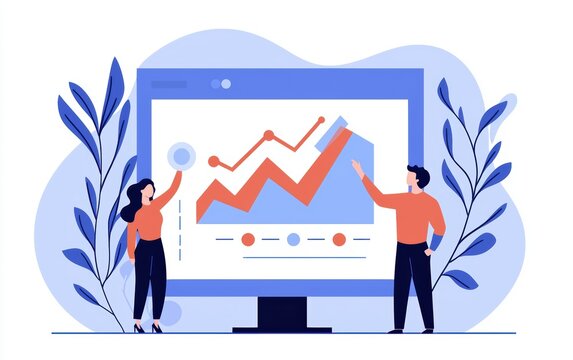 Website analytics, charts and graphs boosting conversions, flat design illustration