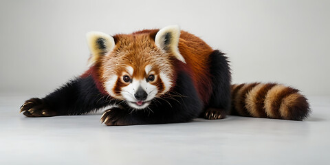 Obraz premium Cute Red Panda Animal lying on the white background Created with geenerative AI