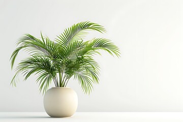Obraz premium Indoor Potted Plant with Lush Green Leaves Placed on a Clean Surface Against a Minimalist Light Background for Modern Home Décor Inspiration