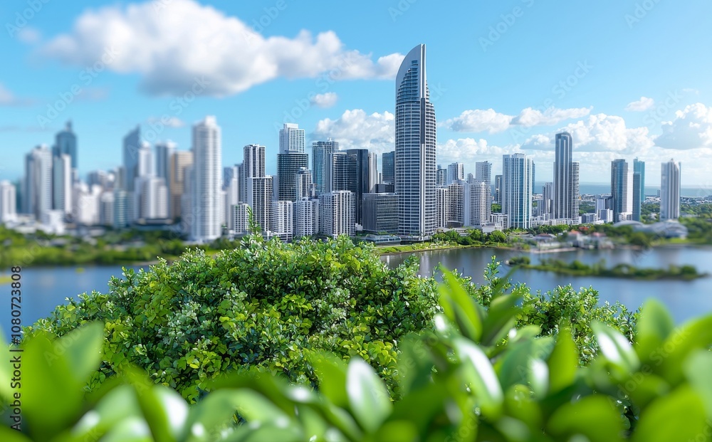Poster sustainable development through the use of renewable resources and advanced technology, focusing on 