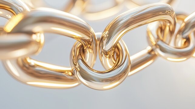 Chain links connecting multiple web pages with glowing keywords, showcasing backlink building and SEO strategies for website growth, 3D illustration