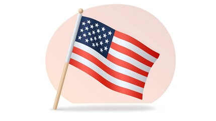 Obraz premium American flag waving in the wind, symbolizing patriotism and national pride, soft background.
