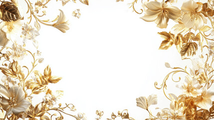 Elegant floral frame design in gold tones, perfect for invitations, announcements, or decorative presentations.