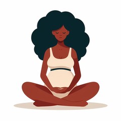 Pregnant black woman sitting, whitea background, flat style illustration