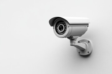 Modern Security Camera Mounted on a Plain White Wall for Surveillance and Monitoring Purposes in a Contemporary Urban Environment