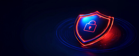 Escudo digital con candado iluminado: símbolo de ciberseguridad y protección tecnológica