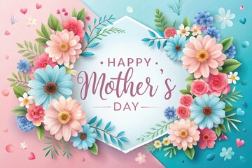 a card with flowers and a frame that says happy mothers day