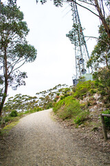 Winding Trail Leading to a Towering Communication Tower