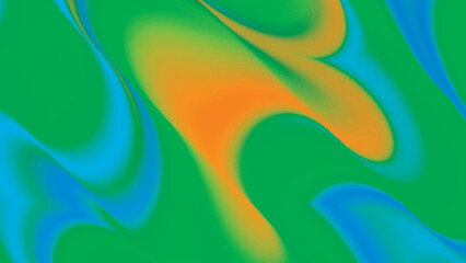 Abstract colorful neon gradient background. Dynamic 3D background with smooth abstract shapes, bright gradients of green and orange, soft lighting. Multicolored blurred transition. For banner, poster,