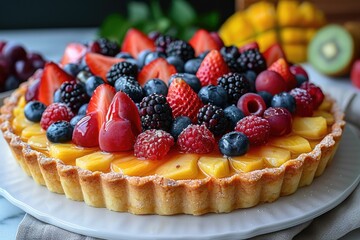 A Pastry Crust Filled with Pineapple and Assortment of Fresh Berries