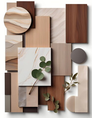 Mood board,Warm Earthy Fall Theme Flat Lay with Geometric Rustic Design, Square Cut-Outs, Woven Textures, Round Bowls, Natural Sticks, Red Leaf Object, Brown Bowl, Dried Plants