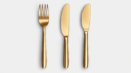 A golden knife and fork elegantly arranged in a simple style on a neutral background, perfect for enhancing any dining experience