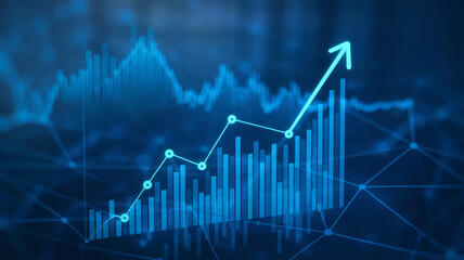 Blue chart with upward trend line showing positive growth.