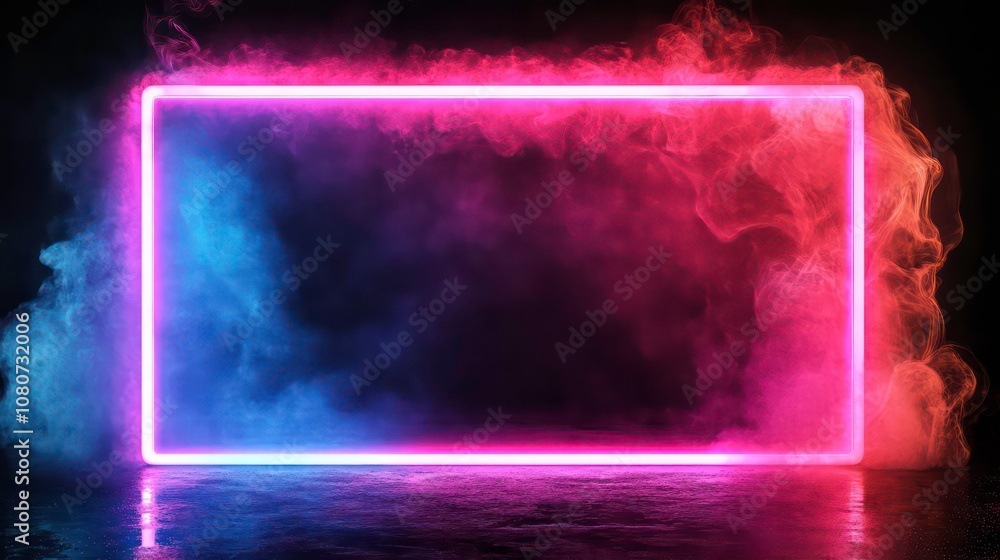 Aufkleber a glow-in-the-dark neon frame with smoke and sparkles
