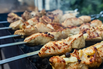 Delicious, juicy meat kebabs grilled to perfection.