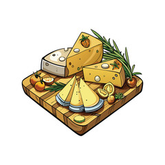 Cheese on a Cutting Board Vector Design Illustration