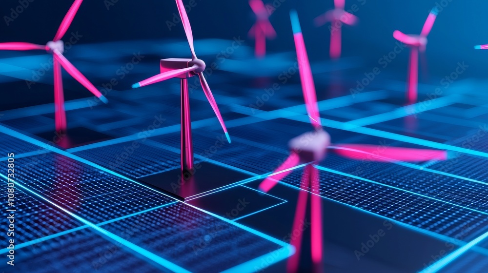 Poster the ai monitoring renewable energy grids is presented in a sleek, high-tech format with copy space f