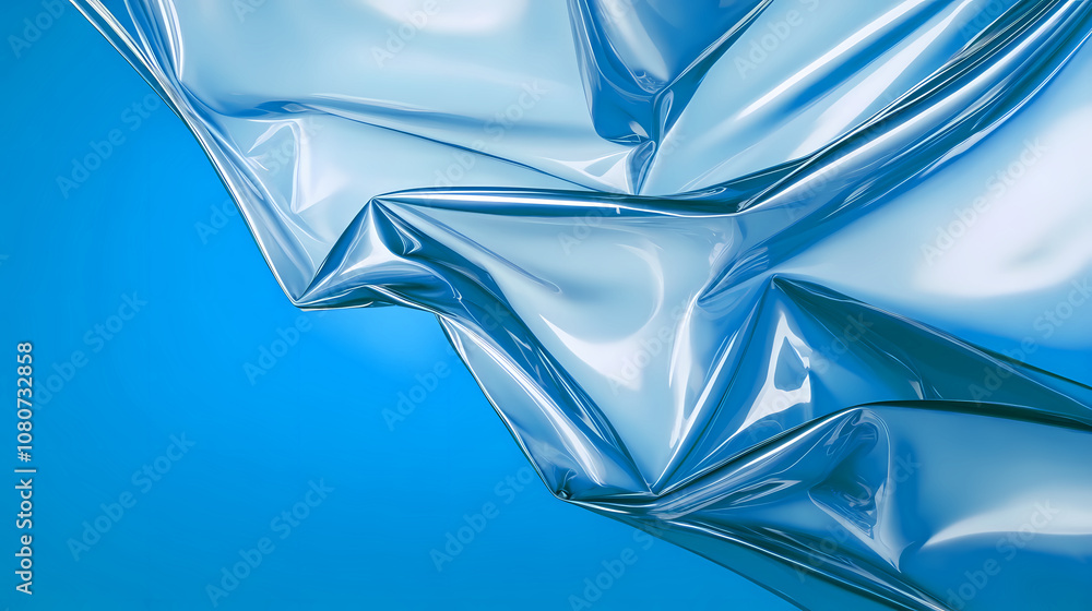 Poster fluid reflections of a crinkled blue surface evoke a sense of depth and dynamism in abstraction