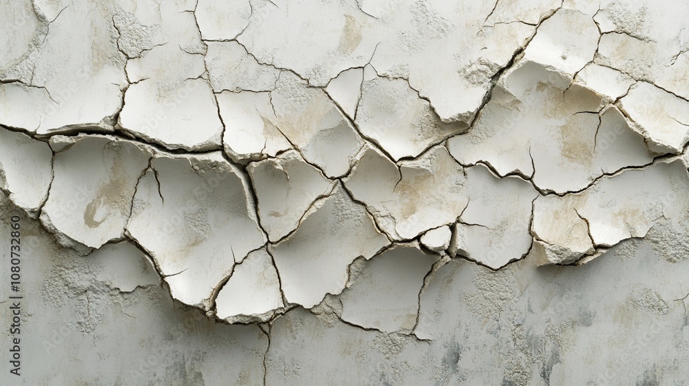 Poster weathered wall surface with extensive cracking and peeling, revealing layers beneath. textured patte