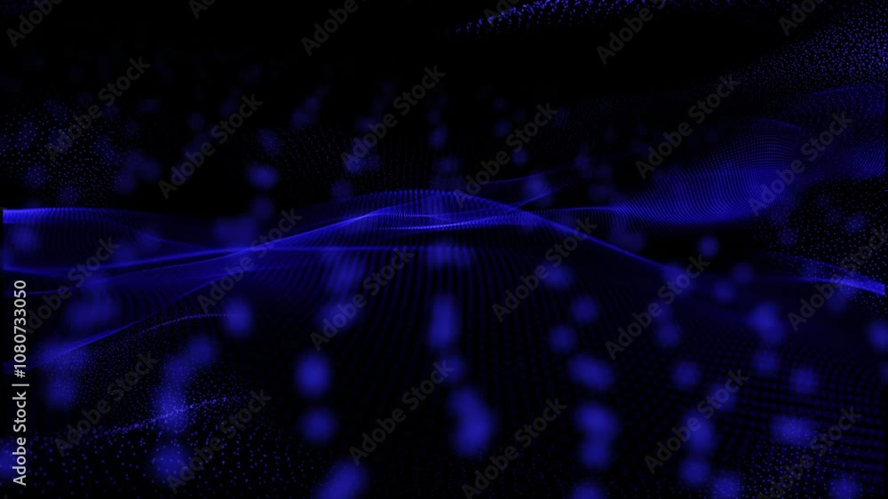 Poster abstract blue particle dot wavy digital technology mesh seamless loop. abstract futuristic technolog