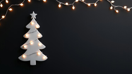 white Christmas tree lamp adorned with warm lights against black background, creating cozy holiday atmosphere