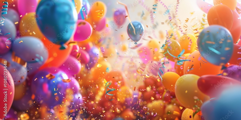 Poster dynamic 3d rendering showcasing a festive celebration with vibrant colors and dynamic movement.