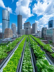 Fototapeta premium Aerial view of an urban rooftop transformed into a lush green space
