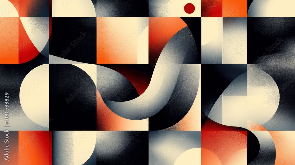 Aufkleber abstract geometric pattern with flowing lines in black, white, orange and red.