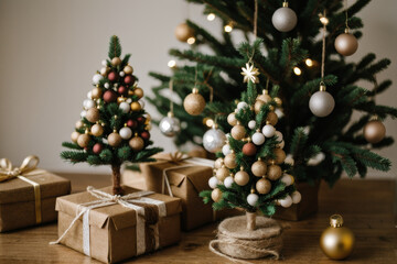 A festive arrangement of beautifully wrapped Christmas presents