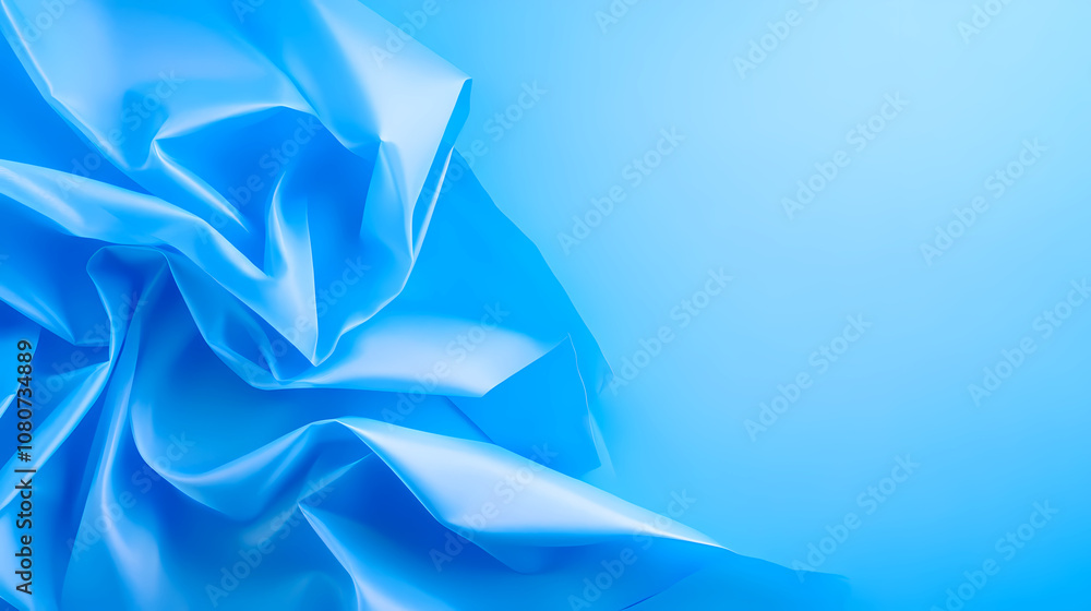 Poster soft blue satin fabric draping elegantly in gentle folds, creating a serene and calming atmosphere