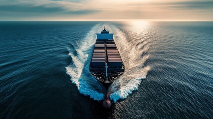 Massive hydrogen-powered cargo ship sailing across open seas, emphasizing zero-emission maritime transport