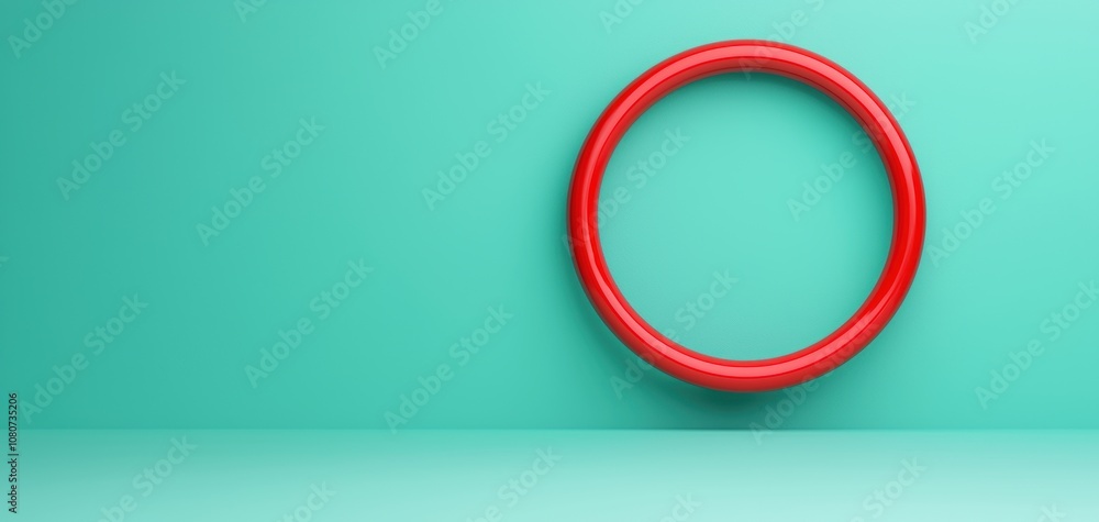 Poster Quality management  continuous improvement concept. A vibrant red circular object suspended against a bright turquoise background, creating a striking visual contrast.