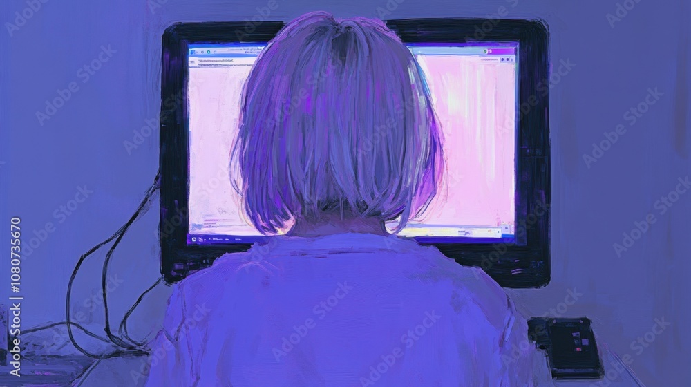 Poster young individual sitting in front of a computer screen with a soft glow, showcasing the connection b