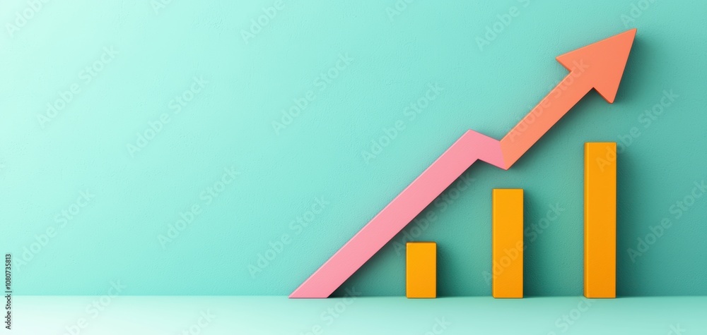 Leinwandbilder The image features a visually appealing graph with ascending bars and an upward arrow, symbolizing growth and progress against a mint green background.