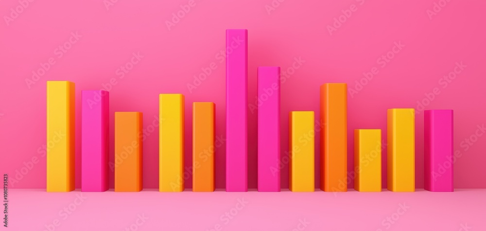Poster quality management continuous improvement concept. a vibrant graph made of colorful bars in pink, ye
