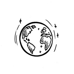 Detailed black and white line drawing of Europe, Africa, and parts of Asia.