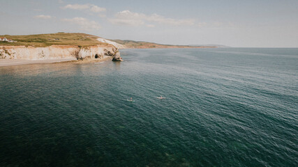 Drone view of a coastal island in the sea