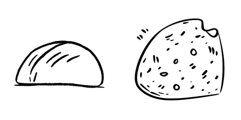 An illustration of a bite taken out of a slice of bread, hand drawn and isolated