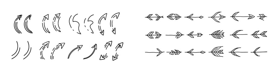 This spiral arrows Doodle set features hand drawn spring arrow coil icons with editable strokes.