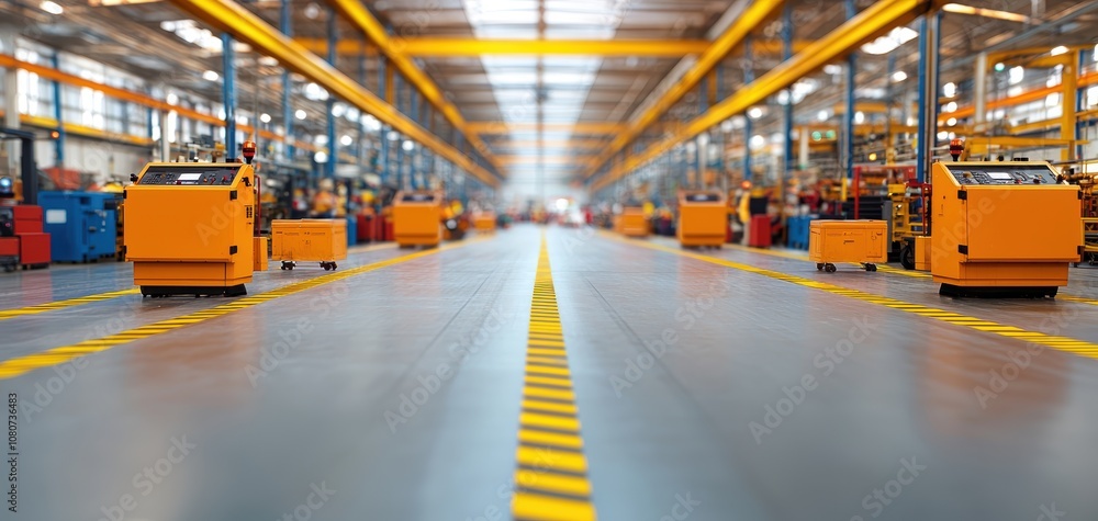 Aufkleber quality management continuous improvement concept. a spacious industrial warehouse featuring yellow 