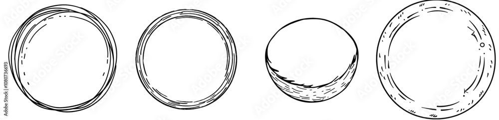 Poster drawn circles. various sized ovals. highlighted circle frames. doodle style ellipses.