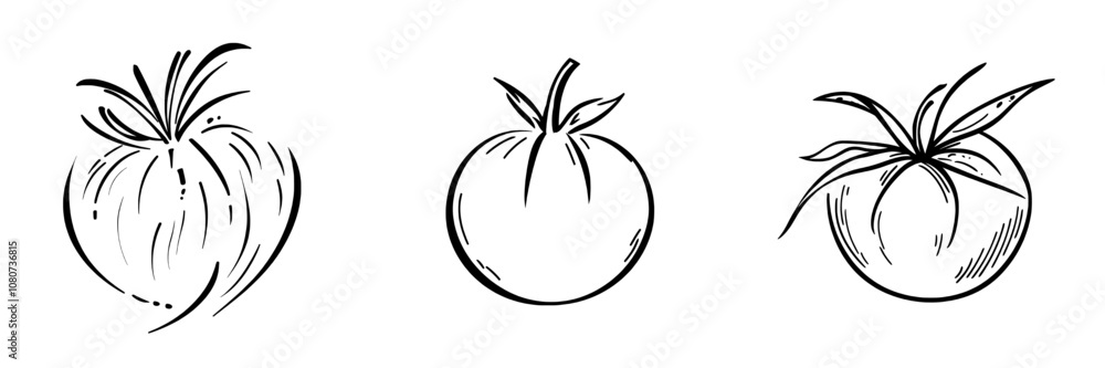 Poster icon of tomato thin outline in modern style, suitable for use on a web page or mobile application