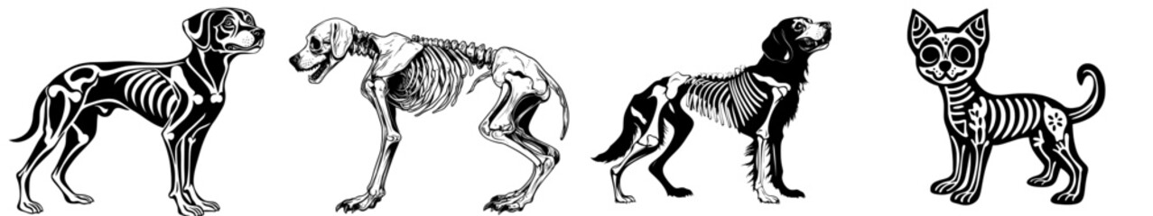 A skeleton of a dog animal silhouette in modern art