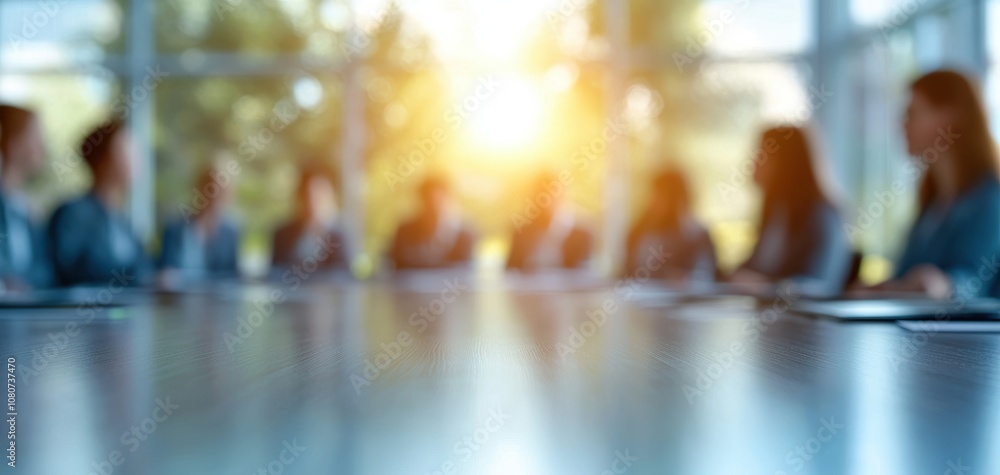 Poster quality management continuous improvement concept. a blurred image of a conference room during a mee