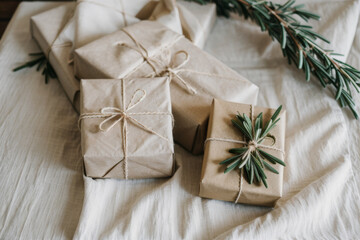 A festive arrangement of beautifully wrapped Christmas presents