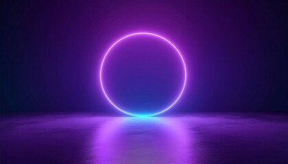 purple neon podium 3D render background template, advertising display with blank backdrop