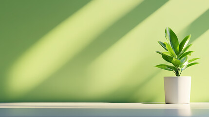 Sunlight Pours Through a Room, Casting Soft Shadows on a Refreshing Green Wall