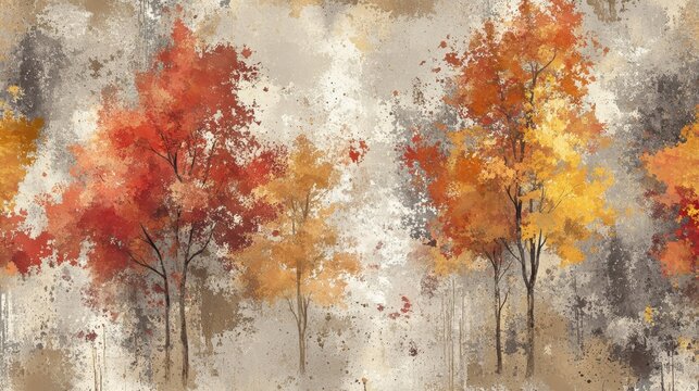 Rich autumn tones paint splashes and distressed patterns in art