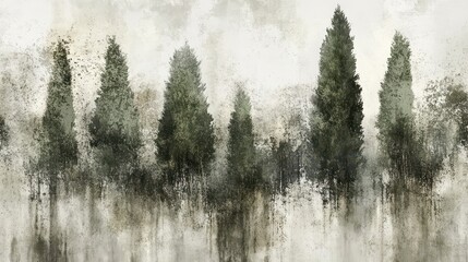 Bold green-olive trees on gritty grunge with concrete-like textures