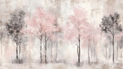 Delicate watercolor trees soft grunge texture perfect for refined spaces